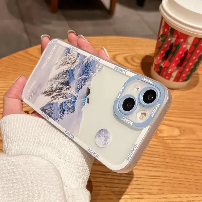 Color: SKY BLUE, Material: PC - Retro INS Sunset Sky Clouds Moon Pattern Case For Samsung Galaxy S10 S20 S21 S22 S23 S24 FE Plus Ultra Note 20 Shockproof Cover