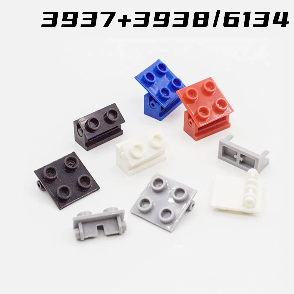 Color: WHITE - Rainbow Pig MOC Particles 3937 + 3938 Hinge Brick 1 x 2 Base and Top Plate Building Blocks Parts DIY Educational Tech Toy
