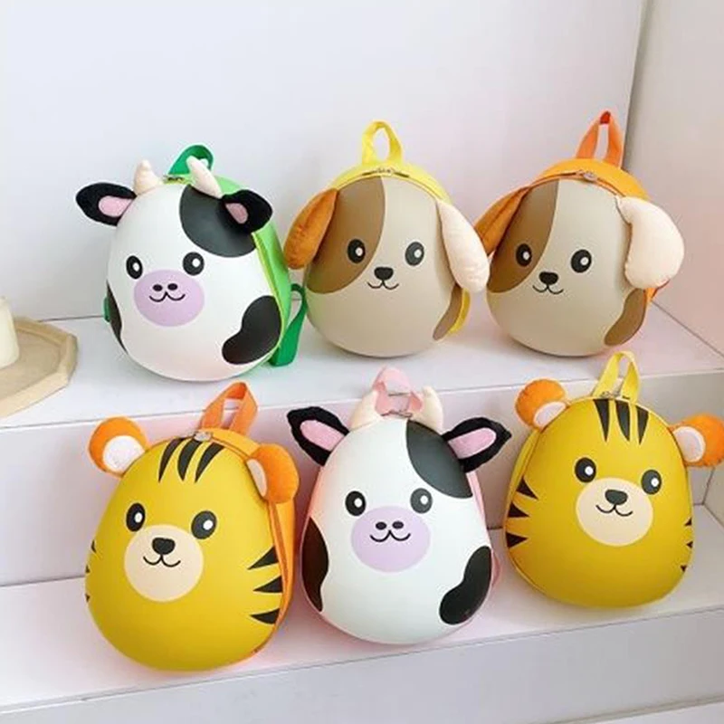 Color: Beige - New Cartoon Fashion Kids Backpack Eggshell Bag Super Cute Animal Backpack Kindergarten Schoolbag Male And Female Baby Backpack