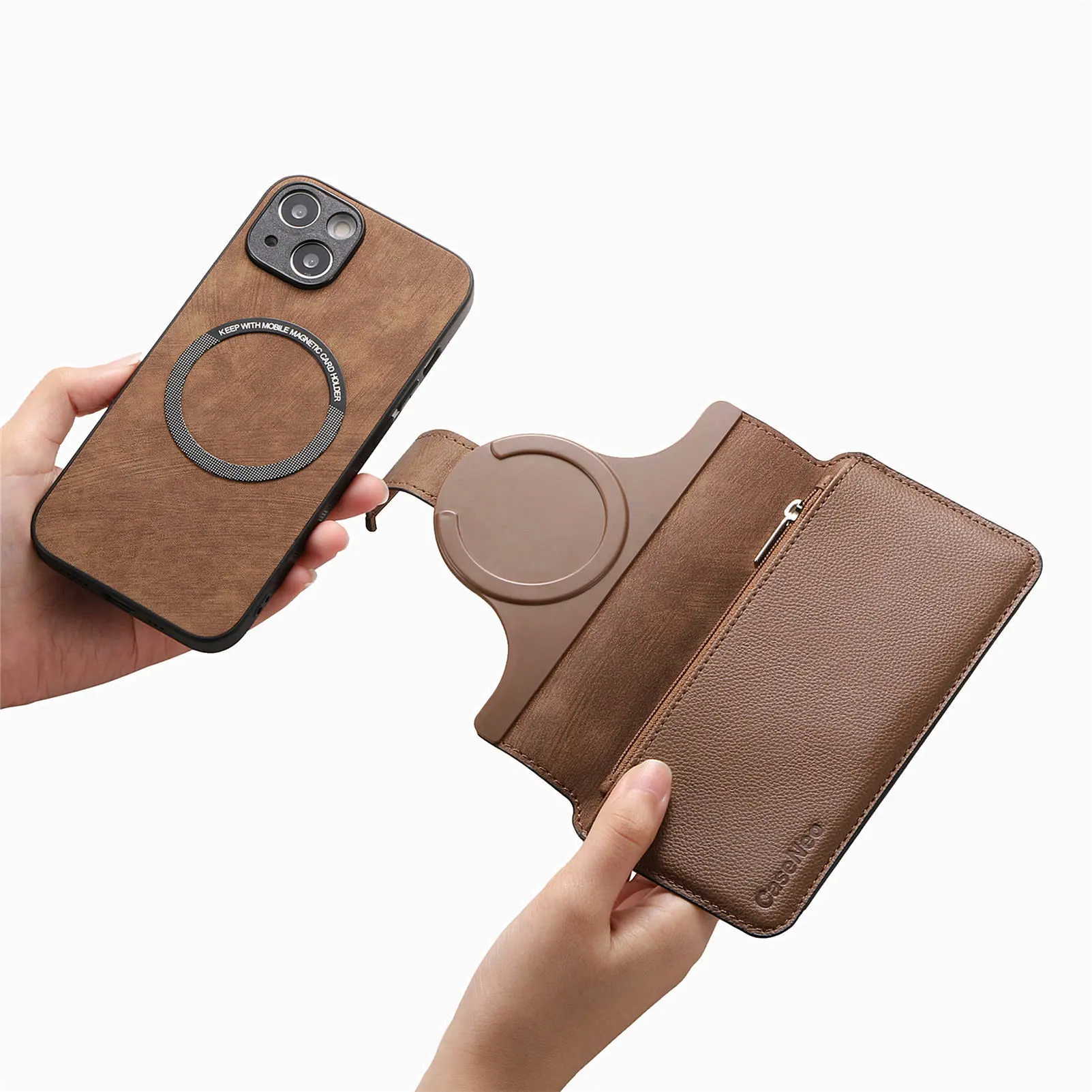Color: Brown, Material: aluminum - With Magsafe Wallet Case For Xiaomi Poco X6 X5 X3 M6 M5S M4 M3 F6 F5 Pro F3 C31 Zipper Leather Multi 6 Card Slot Removable Cover