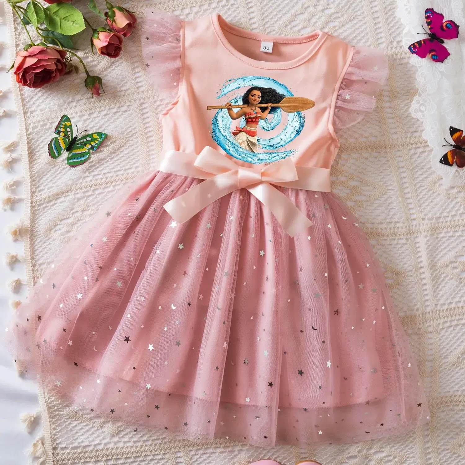 Color: PURPLE, Size: XL - Moana Summer Toddler Girl Dress Princess Star Baby Girls Clothes Tulle Tutu Dress for Children Party Dress 2-6Y