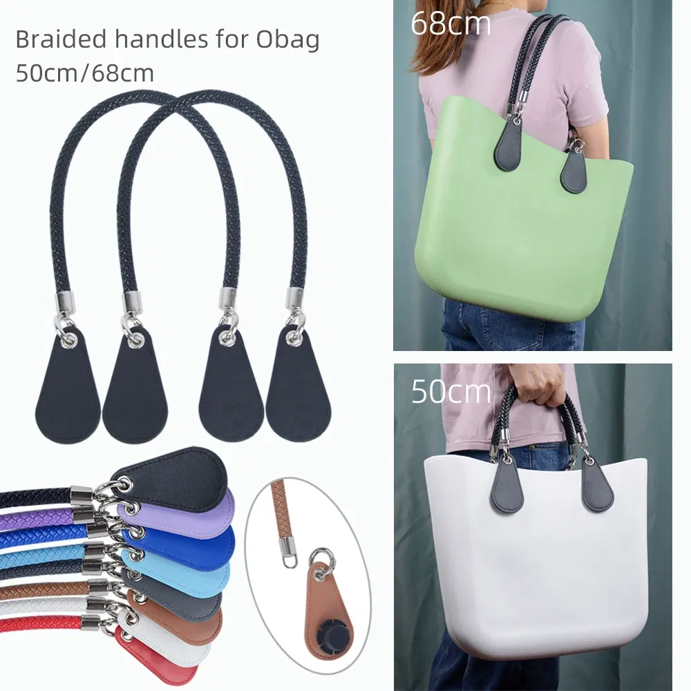 Color: Pink, Ships From: CHINA - New 1 pair Obag PU Woven braided leather Rope Handles straps round handlefor O Bag accessoires