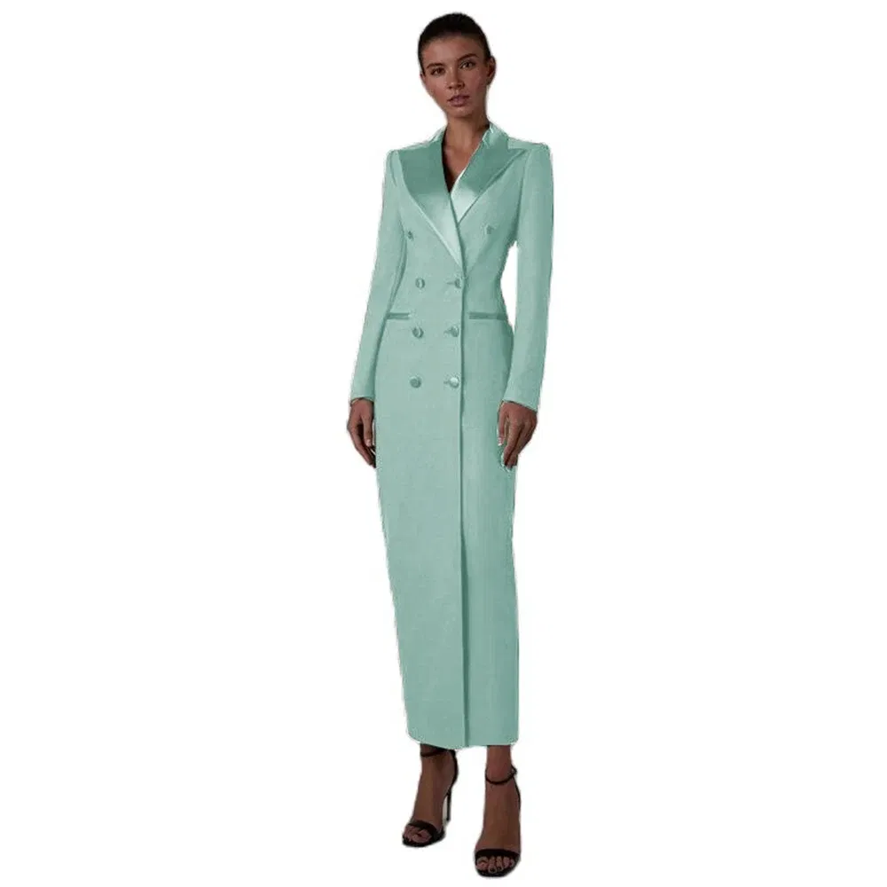 Color: Mint, Size: L - Women's Suit Long Jacket One Piece Blazer Double Breasted Formal Tuxedo Party Dress кос?‚юм ?¶?µнский