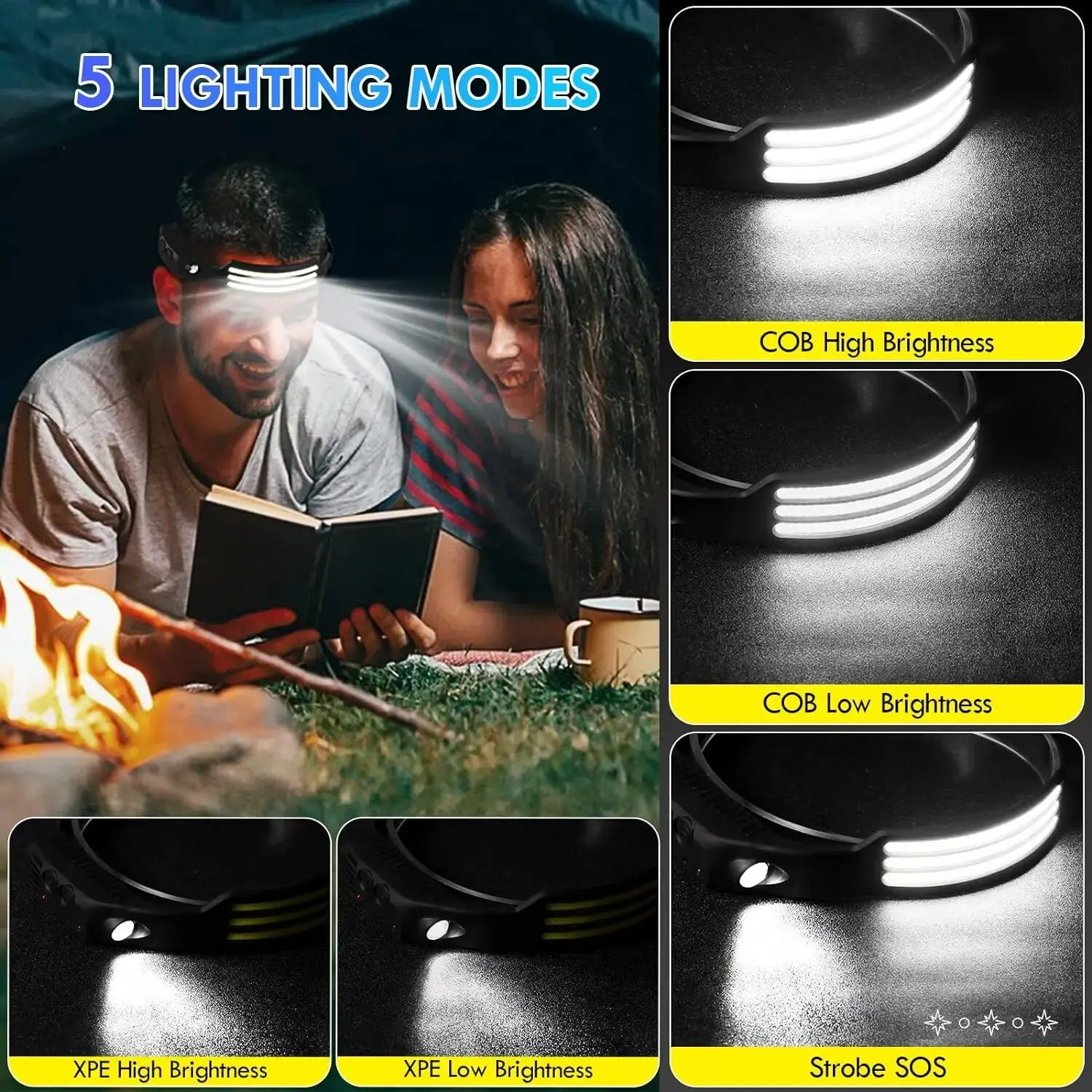 Emitting Color: Red - COB LED Headlamp Induction Head Lamp Built-in Battery USB Rechargeable Head Flashlight Outdoor Camping Fishing Sensor Headlight