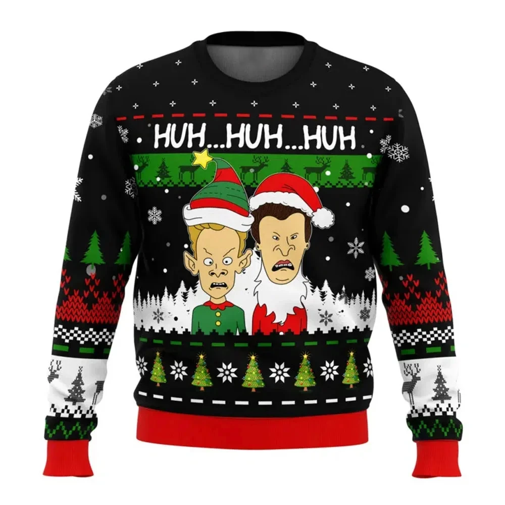 Color: Blue, Size: S - Xmas Rock Beavis and Butthead Ugly Christmas Sweater Cartoon Anime Women Men Pullover Tops New Fashion Couple Hoodie Sweatshirt