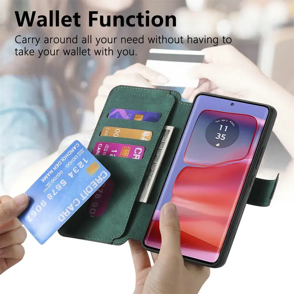 Color: Brown, Material: CANVAS - Edge 50 60 Fusion 5G Flip Case For Motorola Edge 60 Pro 2In1 Detachable Leather Wallet Funda Moto Edge 50 Neo 60 Pro S50 Cover