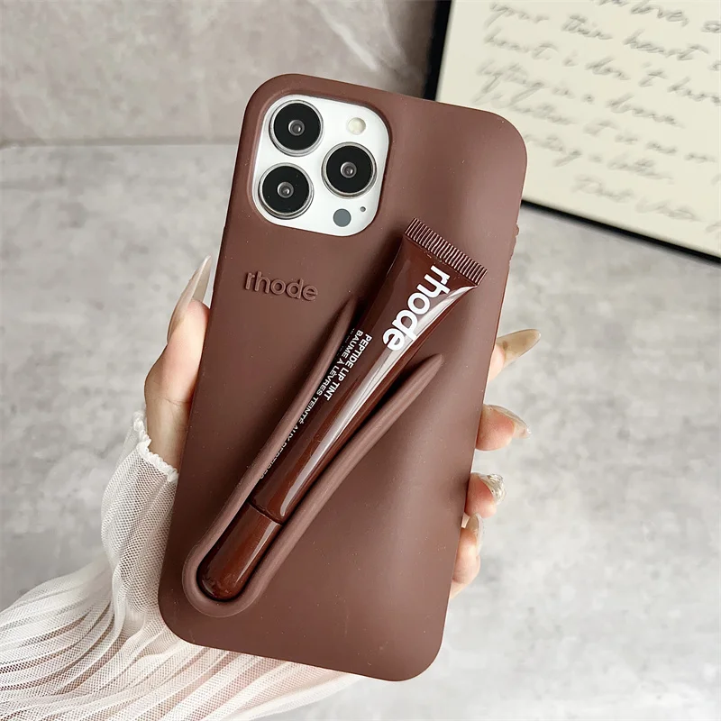 Color: Dark Grey, Bundle: Bundle1, Material: EVA - Phone Case For iPhone 12 13 14 15 16 Pro Max Plus 17 Air Portable Lip Gloss Holder Lipstick Silicone Soft Bumper Cover Lip Glaze