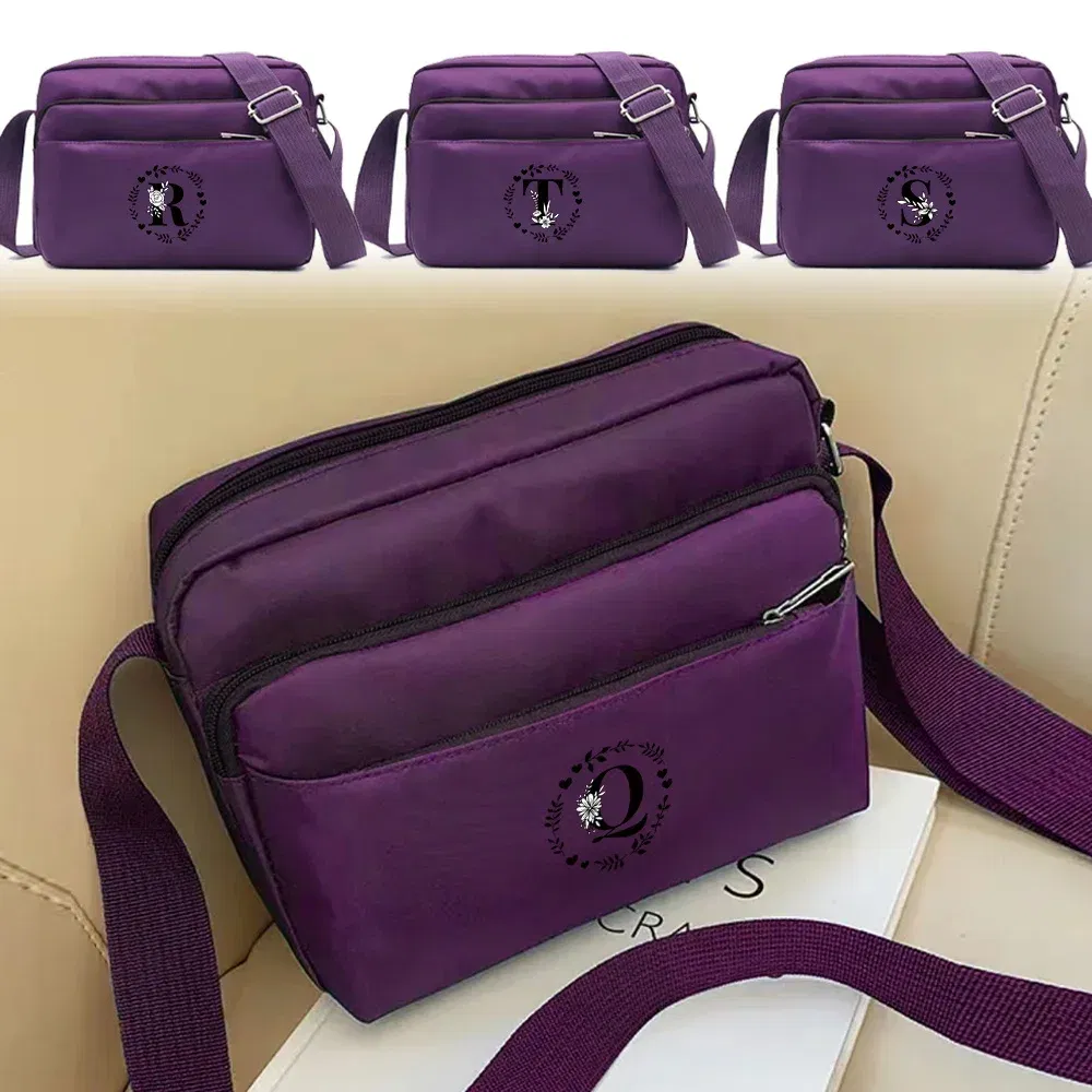 Color: light yellow - Purple One Shoulder Crossbody Bag Portable Commuting Large Capacity Simplicity Storage Bag Garland Letter Series Print Pattern
