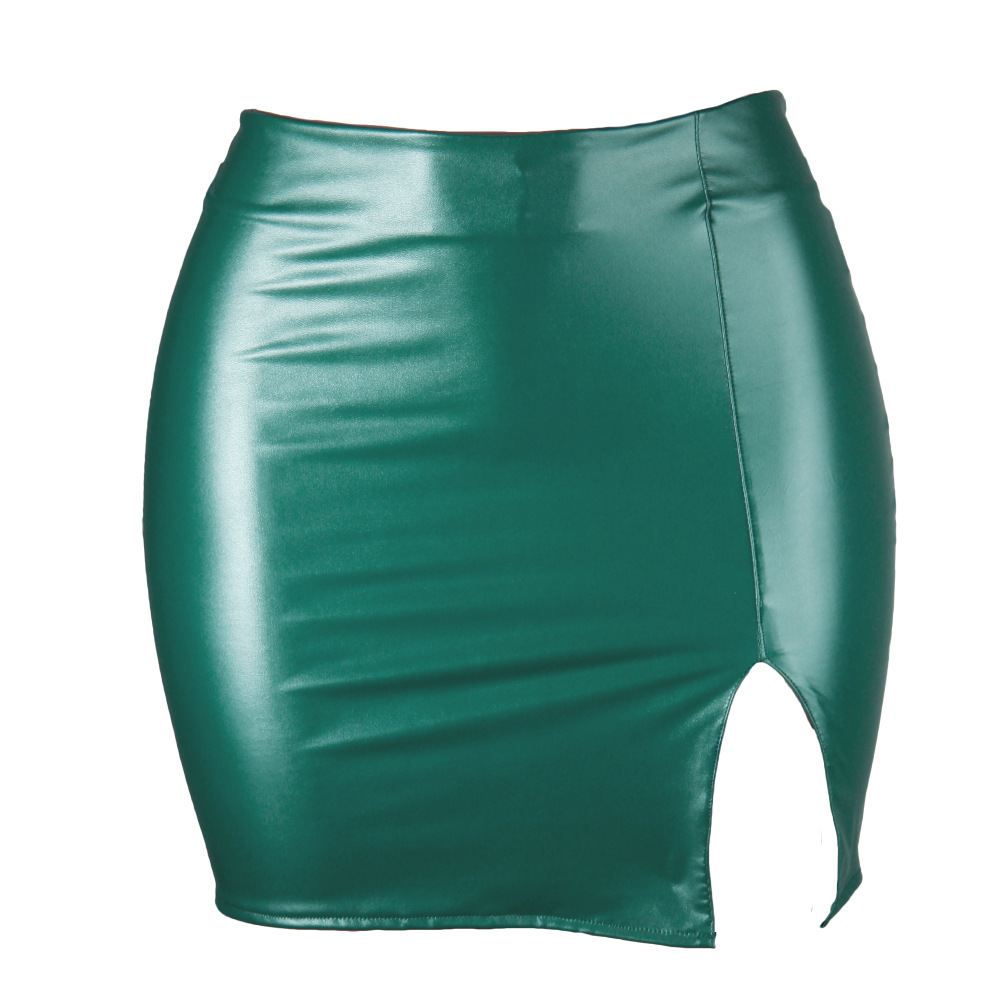Color: Dark Green, Size: M - S M L XL XXL Women's Skirt High Waist Split  Leather Skirt Wrap Hip Skirt Plus Size Pencil Skirt