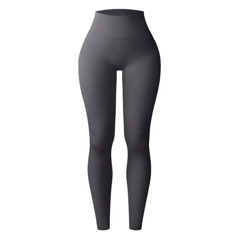 Color: black, Size: S - Seamless Knit Yoga Leggings Women Thread Solid Tights Gym Workout Running Stretchy High Waist Hip Liftting Skinny Gym Leggings