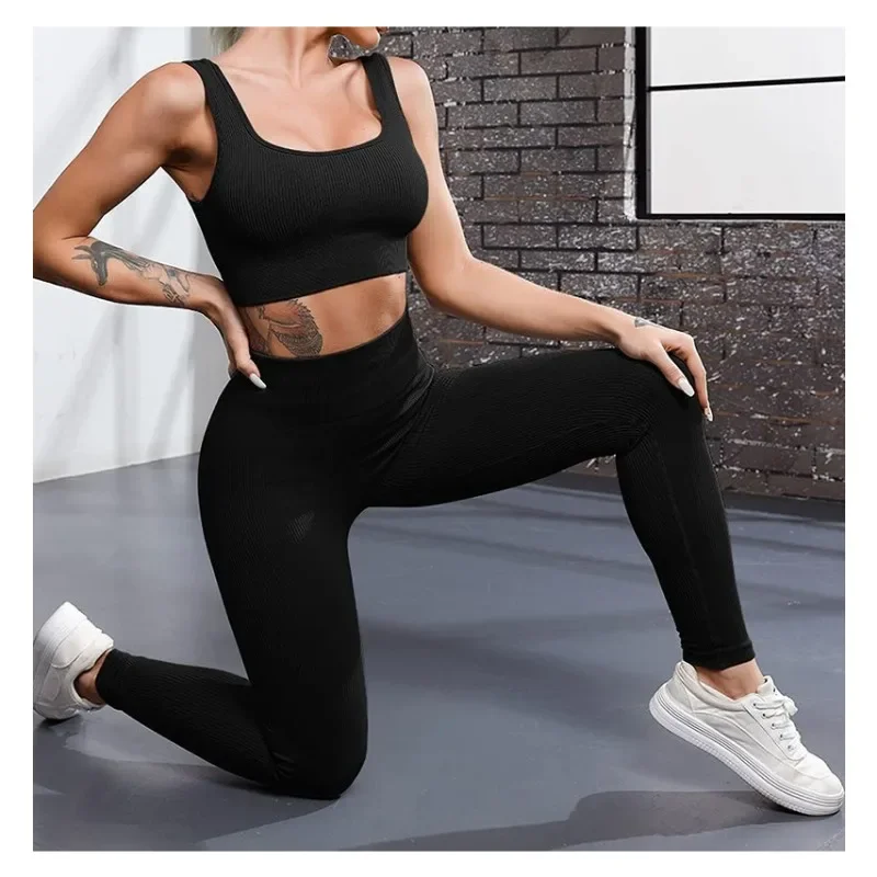 Color: black, Size: S - Seamless Knit Yoga Leggings Women Thread Solid Tights Gym Workout Running Stretchy High Waist Hip Liftting Skinny Gym Leggings
