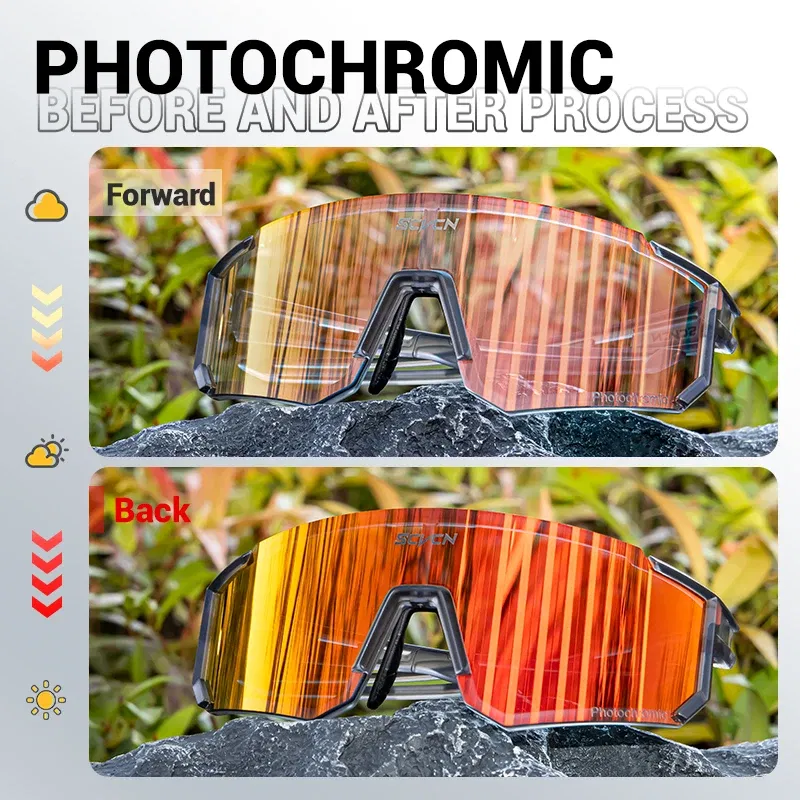 Color Name: Pink - SCVCN Color Photochromic Cycling Glasses Outdoo Fashion Sports Sunglasses Men MTB Cycling Sunglasses Women Road Bike Glasses