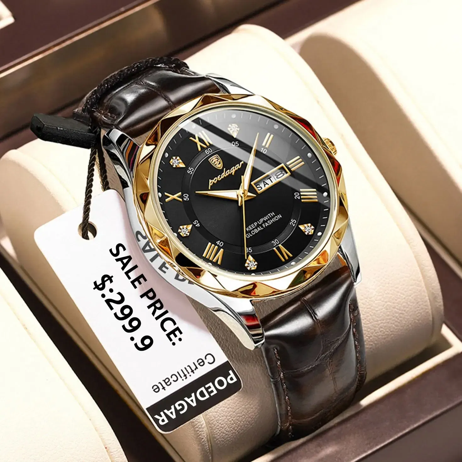 Color: Yellow - POEDAGAR Luxury Business Man Wristwatch Waterproof Luminous Date Week Men Watch For Men Quartz Clock Leather Men's Watches reloj