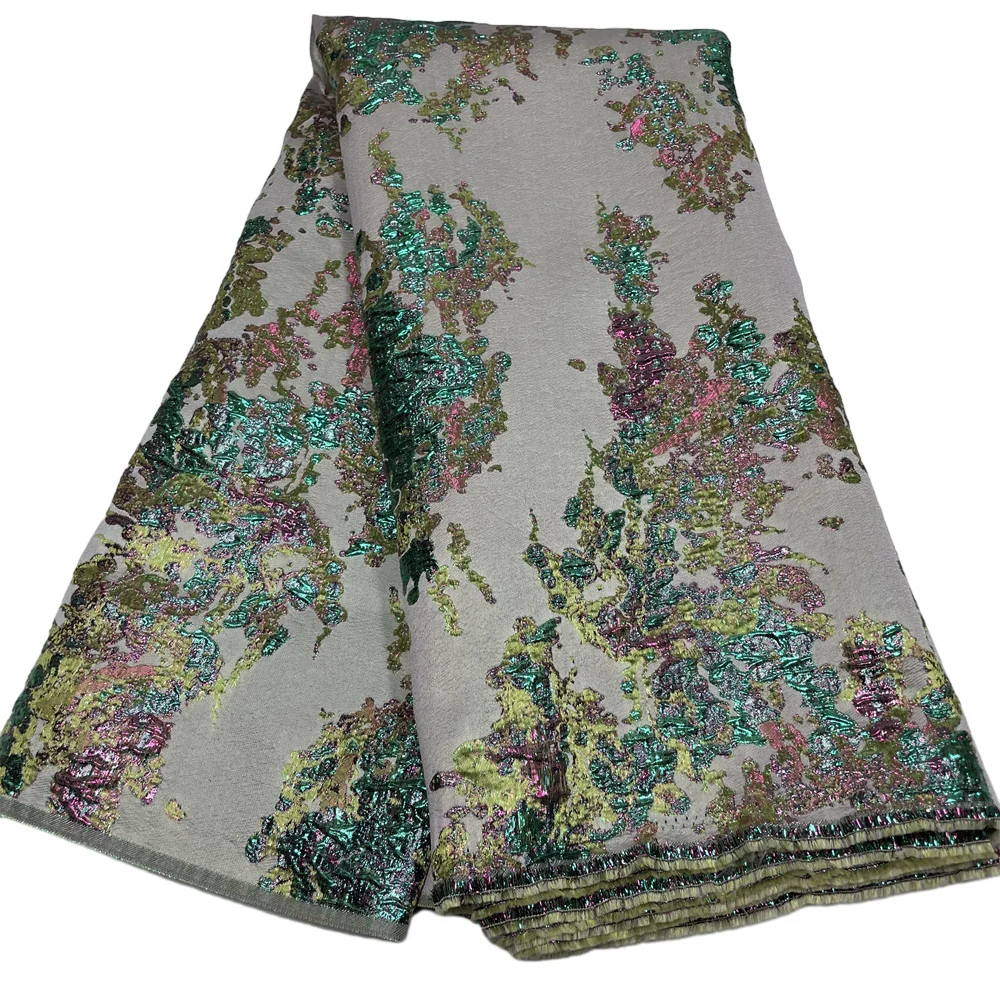 Color: green, length: 5 yards, Width: 120cm - Salouva 2024 High Quality African Nigerian Gilding Tulle Lace Fabric Embroidery Organza French Lace Jacquard Brocade Lace Fabric