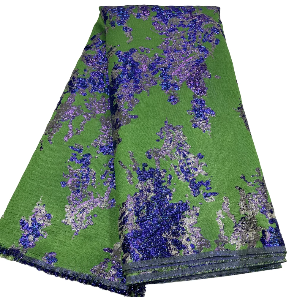 Color: green, length: 5 yards, Width: 120cm - Salouva 2024 High Quality African Nigerian Gilding Tulle Lace Fabric Embroidery Organza French Lace Jacquard Brocade Lace Fabric