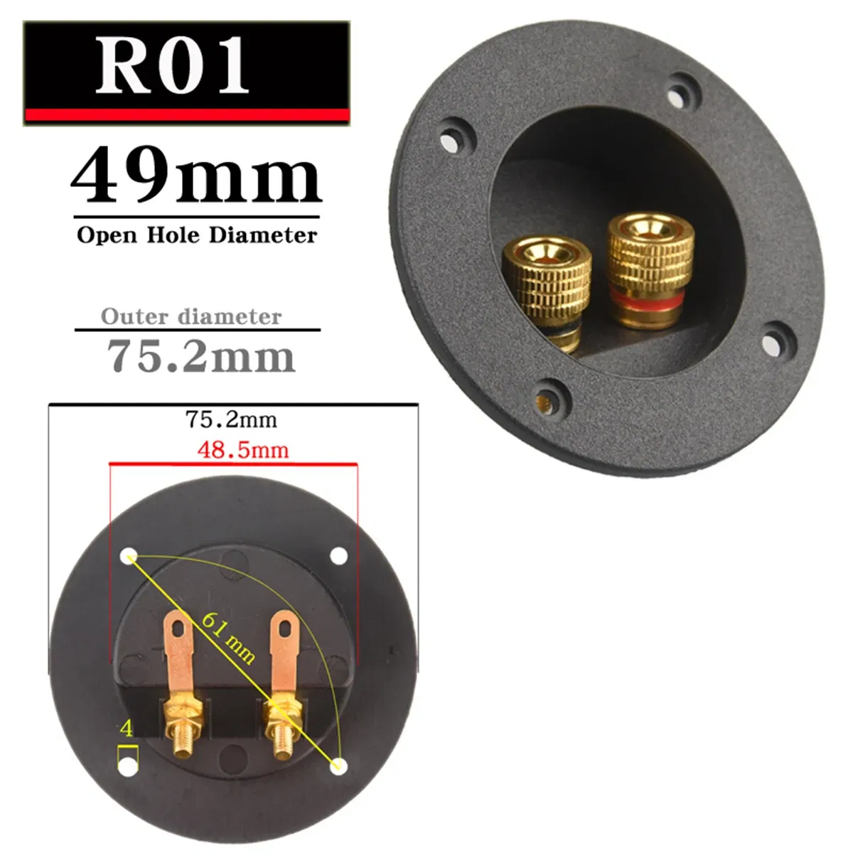 Color: black, Bundle: Bundle 2 - HIFIDIY LIVE Square circle (Install Hole 49-76) speaker junction Box  Terminal Shell 2 copper Binding Post Wire Cable Connector