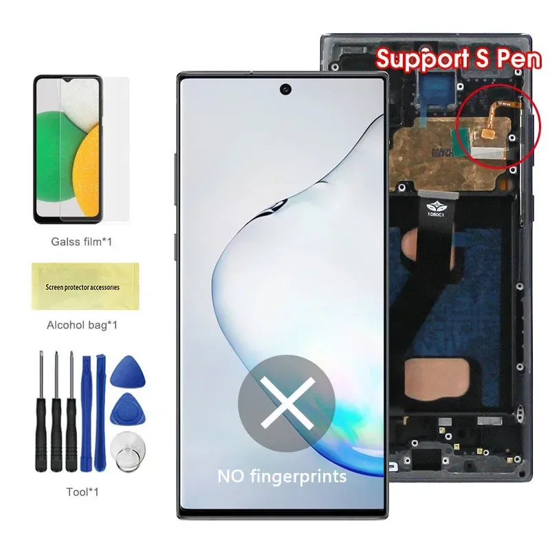 Color: AQUA, Ships From: CHINA - Top AMOLED Note 10 Plus Screen for Samsung Galaxy Note10+ N975F Lcd Display Touch Screen Support S Pen Fingerprints with Frame
