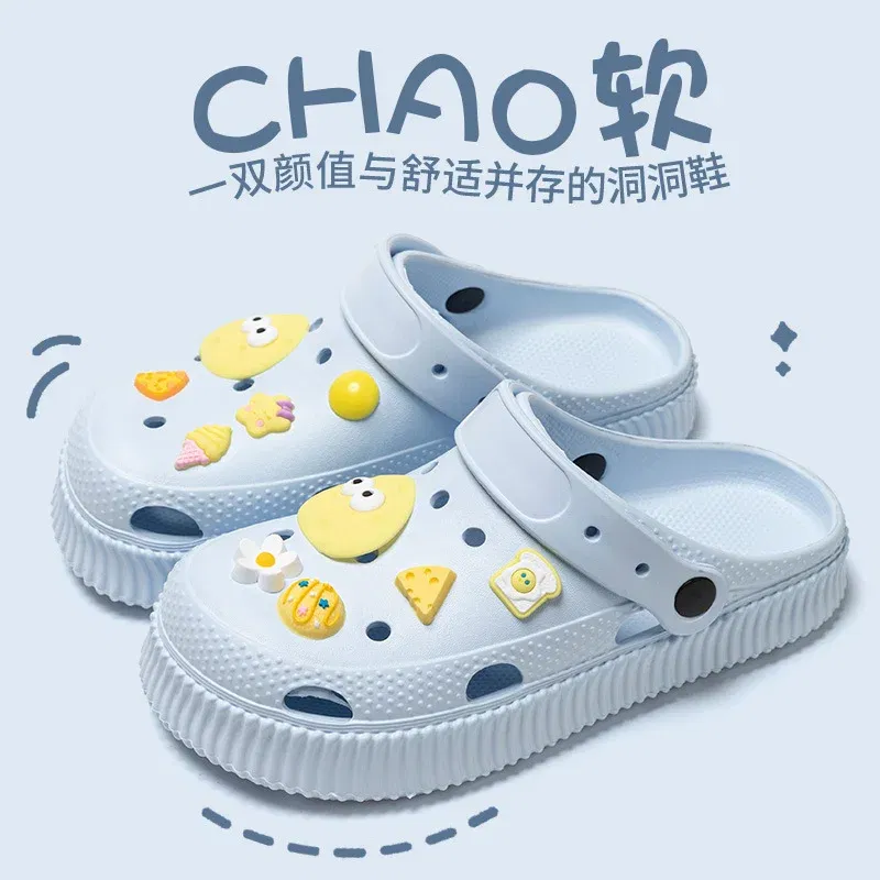 Color: Clear, Shoe Size: 36-37 - Shoes hole shoes girls wear outside couple bag head women cool slippers