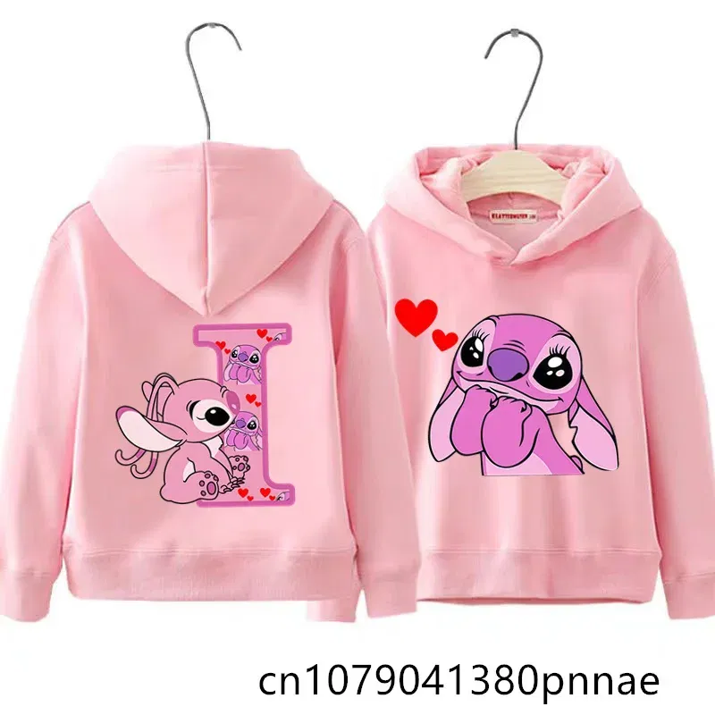 Color: Dark Grey, Kid Size: 9 - Girls Boys Lilo and Stitch Sportswear Hoodies Casual Fashion Sweatshirts Angel Letter AZ Anime Autumn/Winter Hoodie Kids Hoodies