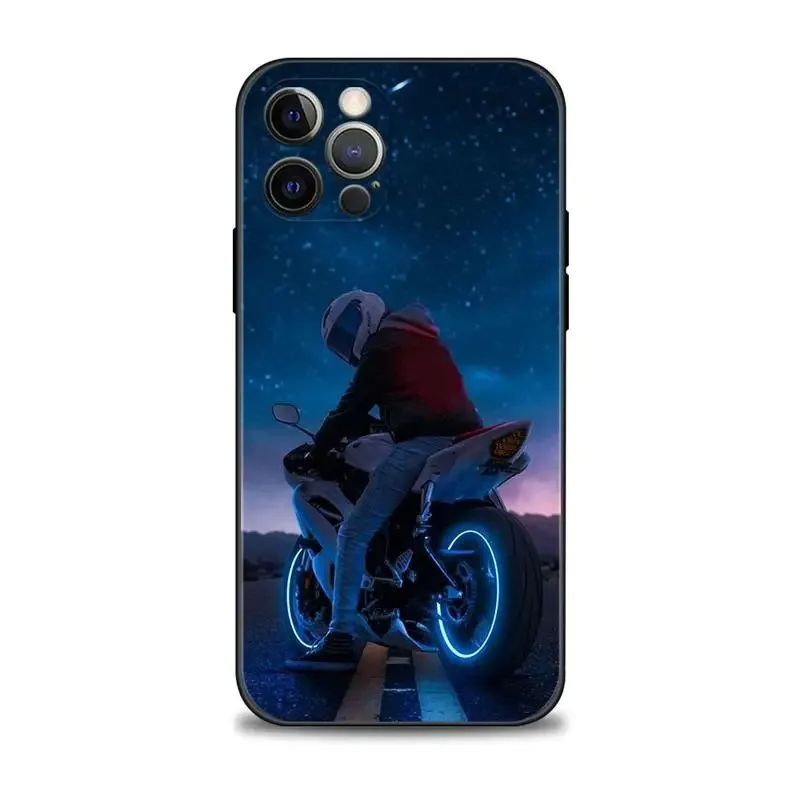 Color: Gold, Material: ABS - Moto Cross Motorcycle Sports Phone Case For iPhone 16 15 14 13 12 11 Pro Max XS X XR Plus Mini Luxury Black Soft Cover Funda