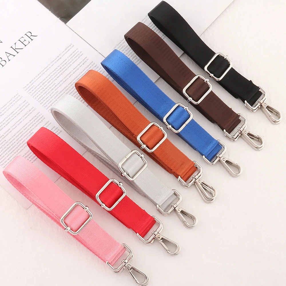 Color: Chocolate - Shoulder Bag Strap Fashion Wide Replacement Strap For Bags Nylon Woman Messenger Bag Accessories Silver Metal Buckle Bag Straps