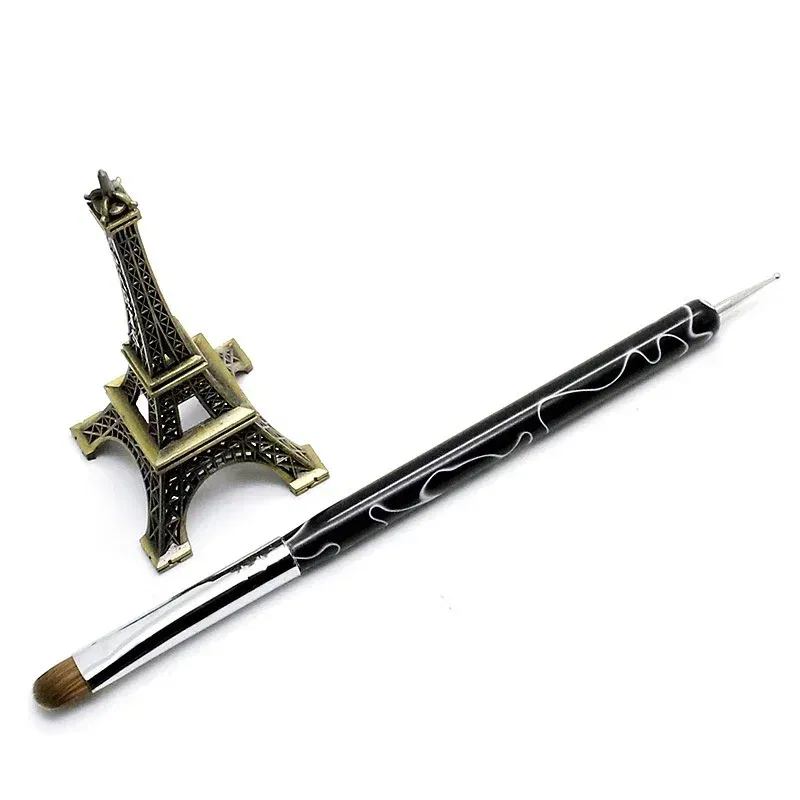 Color: Black - TIANMI Kolinsky French Nail Art Brush Dual End Nail Art Dotting Pen Acrylic Drawing Rhinestone UV Gel Painting Manicure Tool