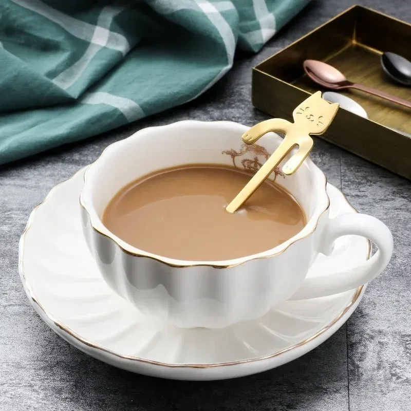 Color: Brown - Stainless Steel Coffee Spoon Lovely Cute Cat Shape Teaspoon Dessert Snack Scoop Ice Cream Mini Spoons Tableware Kitchen Tools