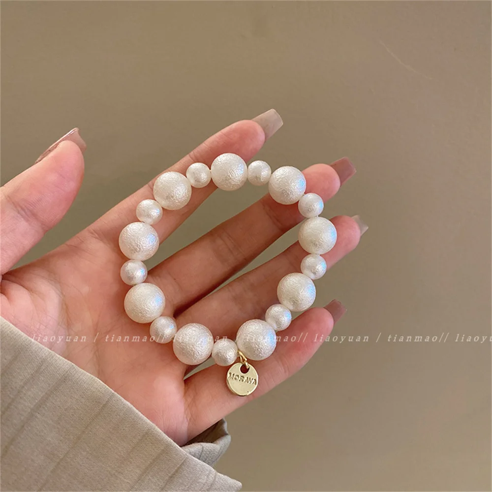 Color: Sky blue - Exquisite Pearl Beaded Hair Ties Bracelet Sweet Ponytail Braid Hair Rope for Women Girl Fashion Headwear Hair Accessories Gift