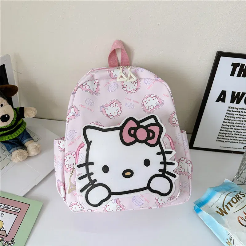 Color: Beige, Size: 12 inches - Sanrioed Anime Hello Kitty Cinnamoroll My Melody Kuromi Cute Kid Backpack Kawaii Cartoon Leather Mini School Bag Holiday Gift
