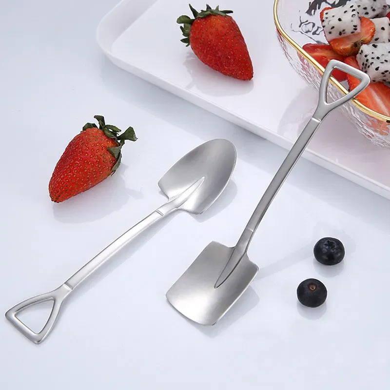 Color: Dark Khaki, Ships From: CHINA - 2021 stainless steel spade spoon coffee stirring spoon eating watermelon dessert ice cream fruit salad spoon teaspoon