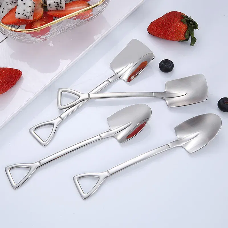 Color: Dark Khaki, Ships From: CHINA - 2021 stainless steel spade spoon coffee stirring spoon eating watermelon dessert ice cream fruit salad spoon teaspoon