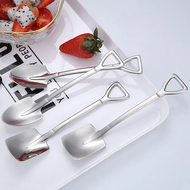 Color: Dark Khaki, Ships From: CHINA - 2021 stainless steel spade spoon coffee stirring spoon eating watermelon dessert ice cream fruit salad spoon teaspoon