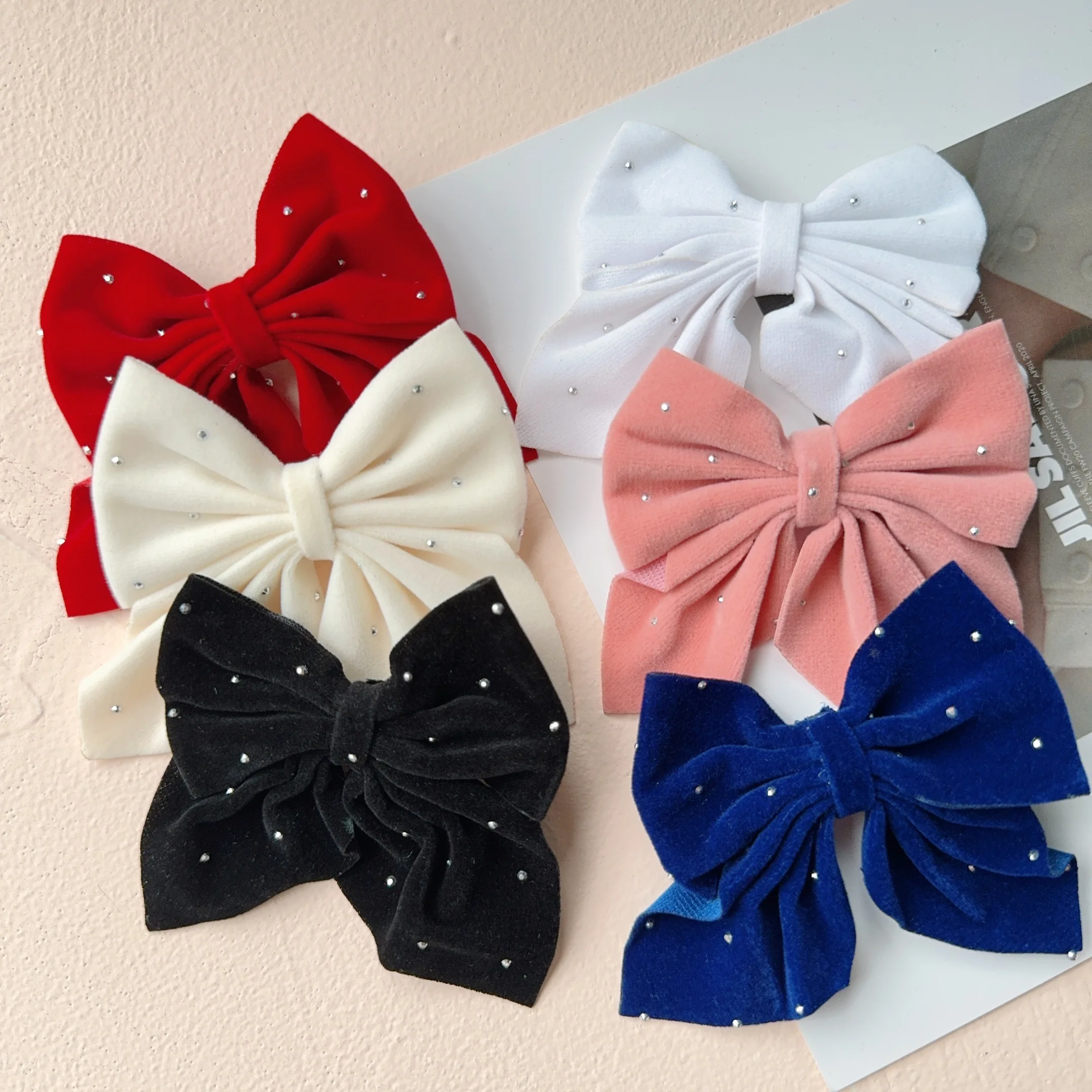Color: Milky White - 2Pcs Starry Dots Red Velvet Bow Hair Pins Hair Clips Kids Girls Fashion Christmas Barrettes Ponytail Holder Headwear Accessories