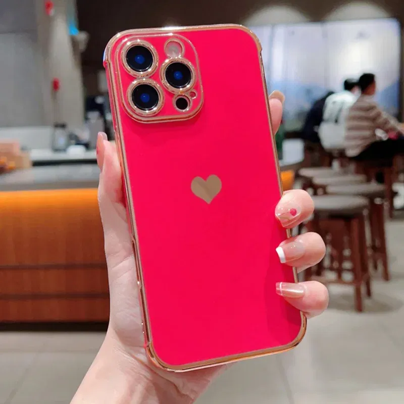 Color: green, Compatible-Phone Models: For iPhone 12, Ships From: CN - Electroplating Side Love Heart Phone Case For IPhone 17 16 15 14 13 12 11 Pro Max XR 8 Plus SE2/SE3 Shockproof Back Cover