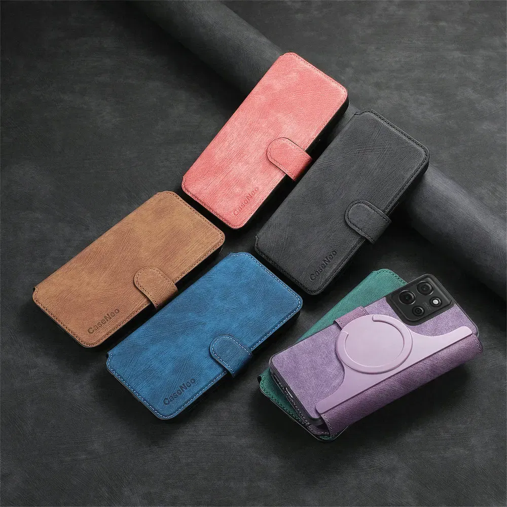 Color: Pink, Material: PVC - For Motorola Edge 50 Neo 60 Fusion 5G Luxury Case Leather Wallet Card Capa Moto Edge 60 Pro Case Edge50 S50 60s Pro Magnet Cover