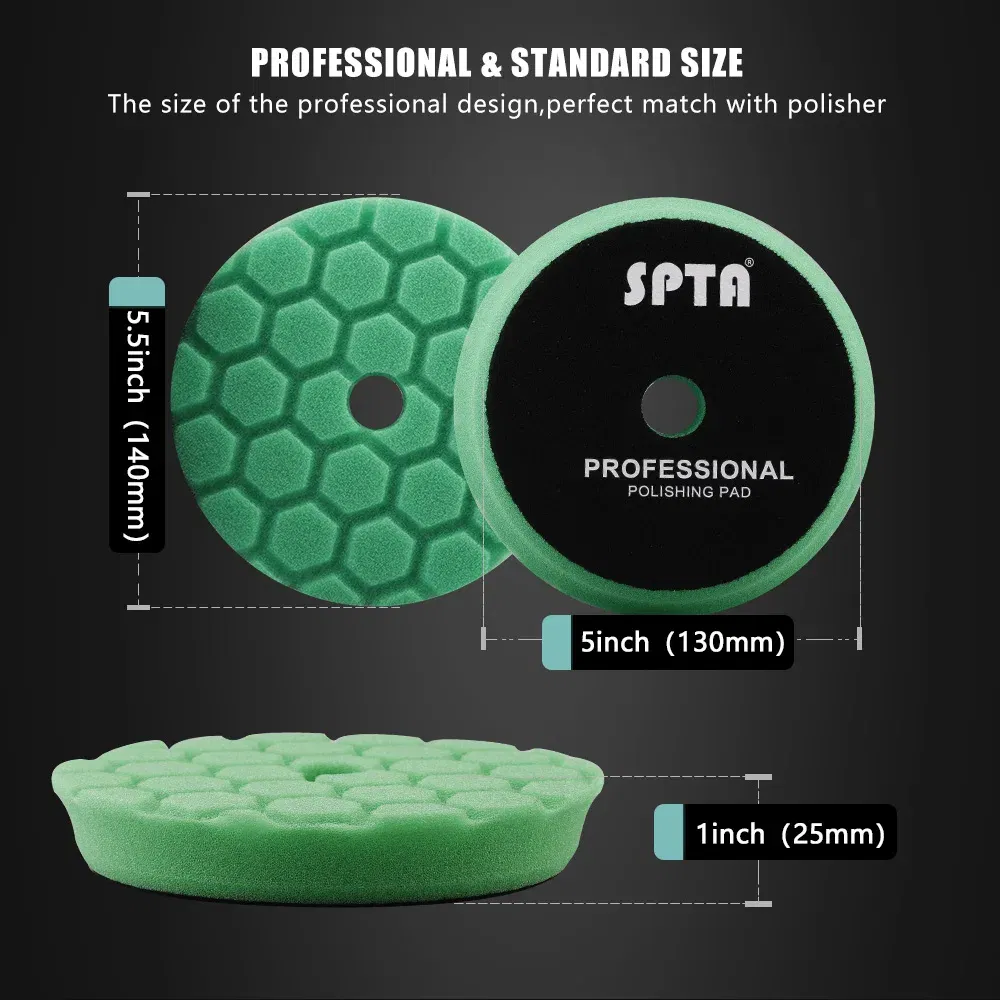 Color: WHITE, Material: Wave Sponge, Ships From: CN - (Bulk Sales) SPTA 3"(80mm)/5"(125mm)/6"(150mm) Hex-Logic Car Sponge Polishing Buffing Pads For DA/RO/GA Auto Buffer Polisher