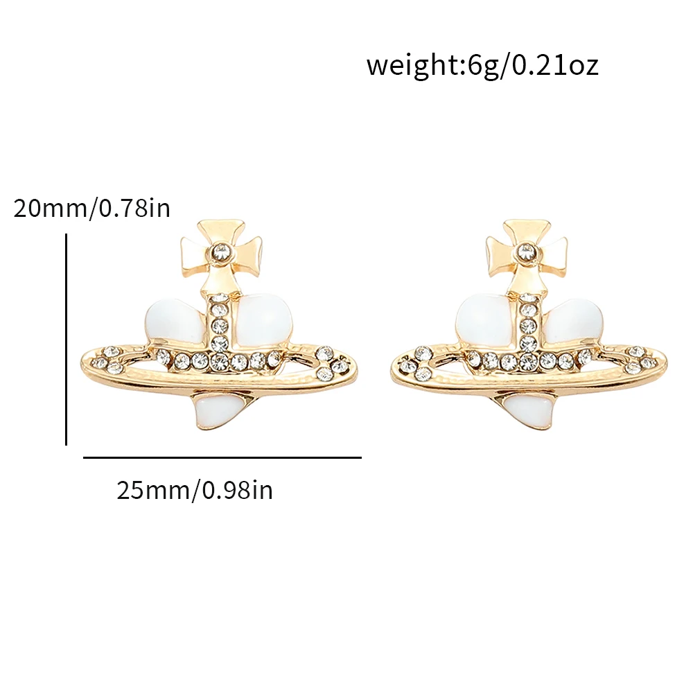 Metal Color: Gold-color - Saturn Planet Stud Earrings For Women Girl Heart Earrings