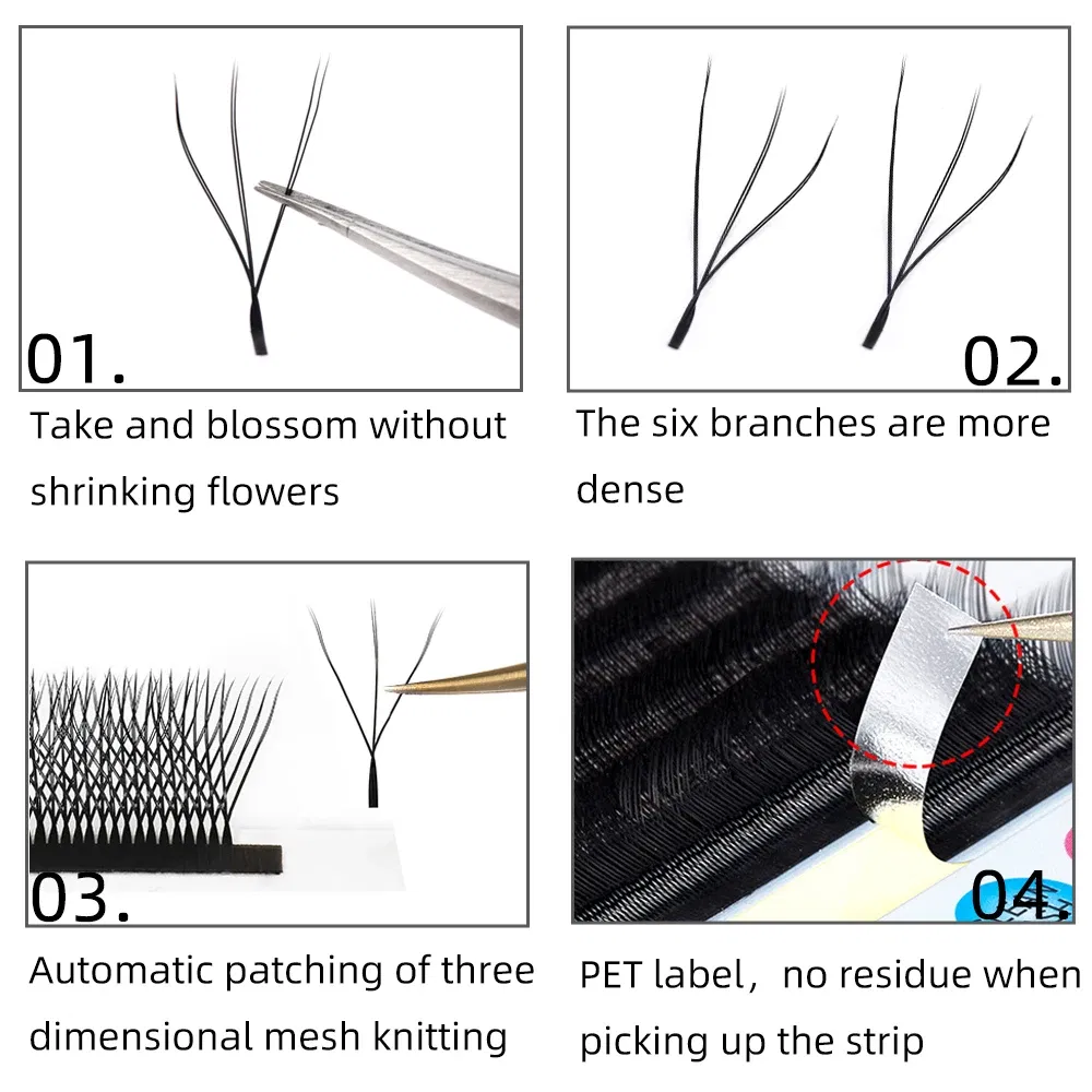 Color: Brushed Chrome, Curl: C, Thickness: 0.07mm, Length: 11mm - Yelix Cilios 5D W Shape Eyelash Extensions 4D/6D Premade Volume Fans Natural Soft Automatic Flowering Lash Makeup Supplies