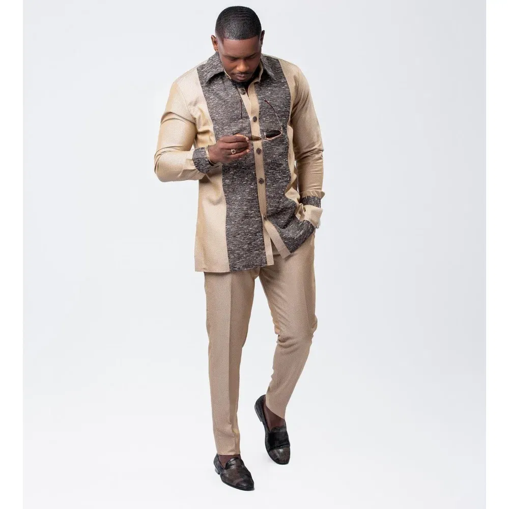 Color: Burgundy, Size: L - 2025 new traditional men's suit luxury gentleman's shirt suit casual travel banquet men's two-piece set fashionable men's suit