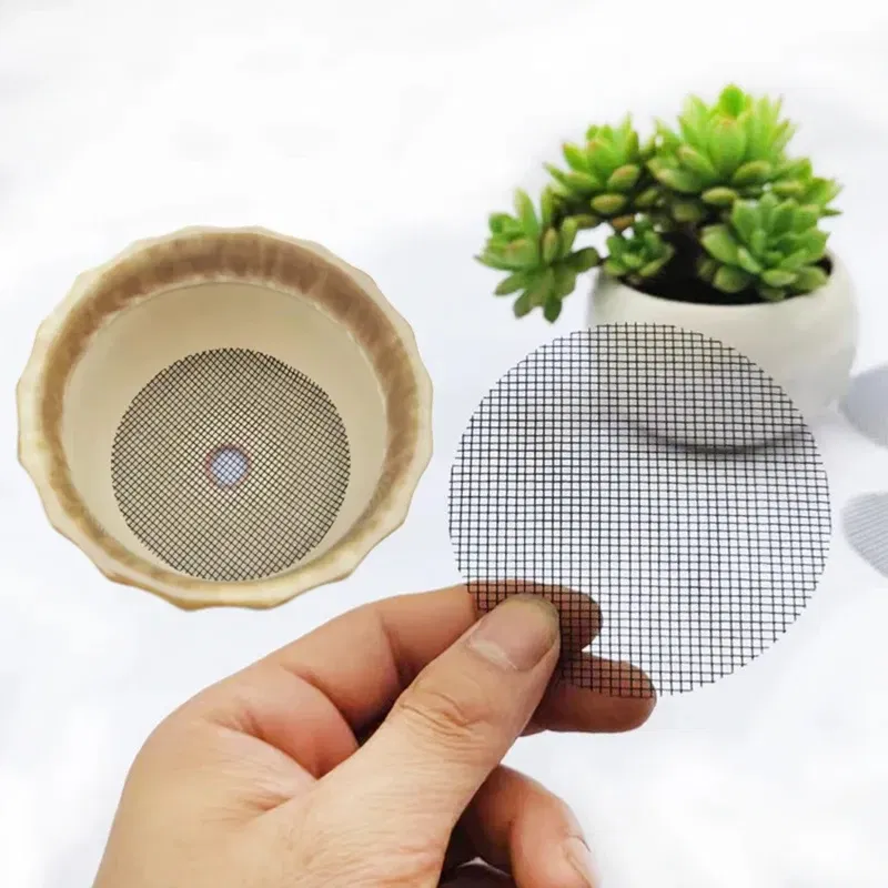 Color: Yellow, Sheet Size: Large - Pot Hole Mesh Pad Mat Grid Round Drainage Hole Screen for Pot Bottom Prevent Soil Loss Anti Bonsai Flower Plant Gardening Tools