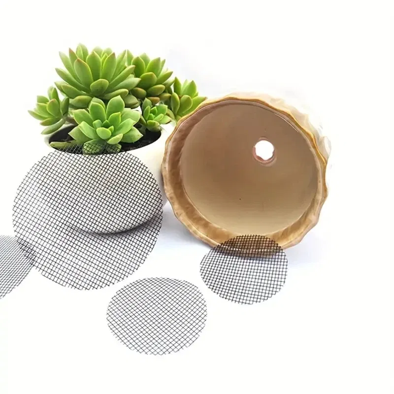 Color: Yellow, Sheet Size: Large - Pot Hole Mesh Pad Mat Grid Round Drainage Hole Screen for Pot Bottom Prevent Soil Loss Anti Bonsai Flower Plant Gardening Tools
