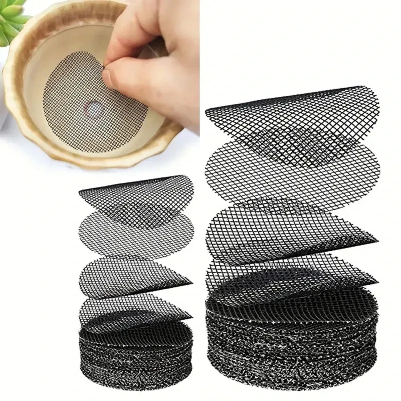 Color: Yellow, Sheet Size: Large - Pot Hole Mesh Pad Mat Grid Round Drainage Hole Screen for Pot Bottom Prevent Soil Loss Anti Bonsai Flower Plant Gardening Tools