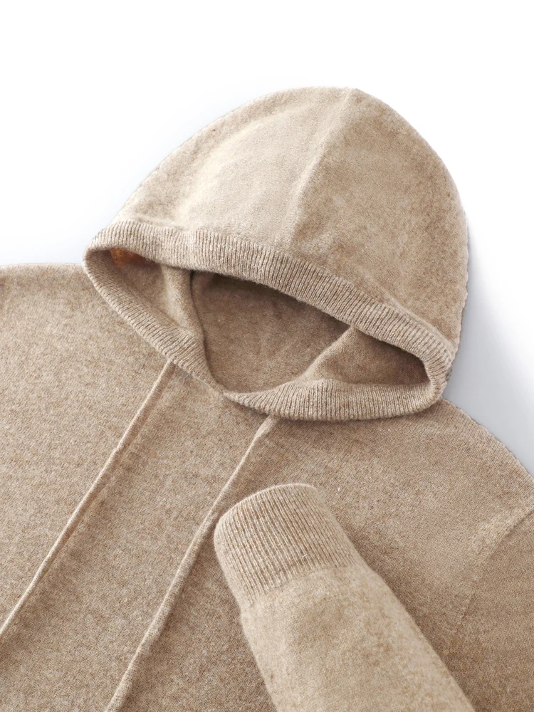 Color: Light Grey, Size: M - MEETCC Luxury Men Cashmere Hooded Pullover Thick Warm Hoodie Sweater Autumn Winter 100% Cashmere Knitwear Quality Jumpers Tops