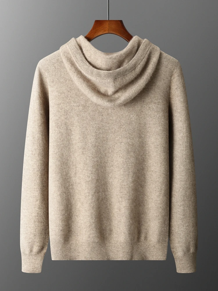 Color: Light Grey, Size: M - MEETCC Luxury Men Cashmere Hooded Pullover Thick Warm Hoodie Sweater Autumn Winter 100% Cashmere Knitwear Quality Jumpers Tops