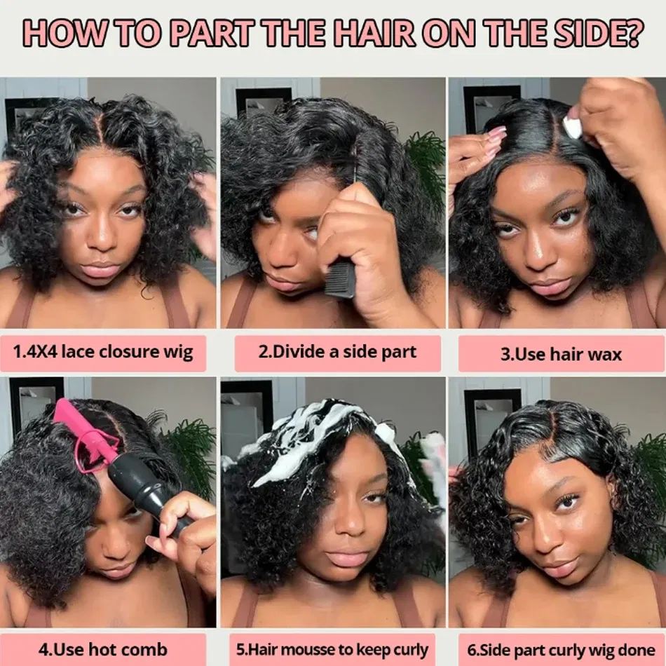 Hair Color: #1, Stretched Length: 12INCHES - 13X4 Glueless Water Wave Wigs Human Hair Pre Cut Bob Wig Ready To Go 180% Density 4x4 Water Wave Lace Closure Wigs Human Hair