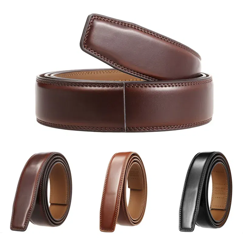 Color: army green, Belt Length: 125cm - 90-130cm Brand No Buckle 3.0cm Wide Genuine Leather Automatic Belt Body Strap Without Buckle Belts Men Good Quality No Holes