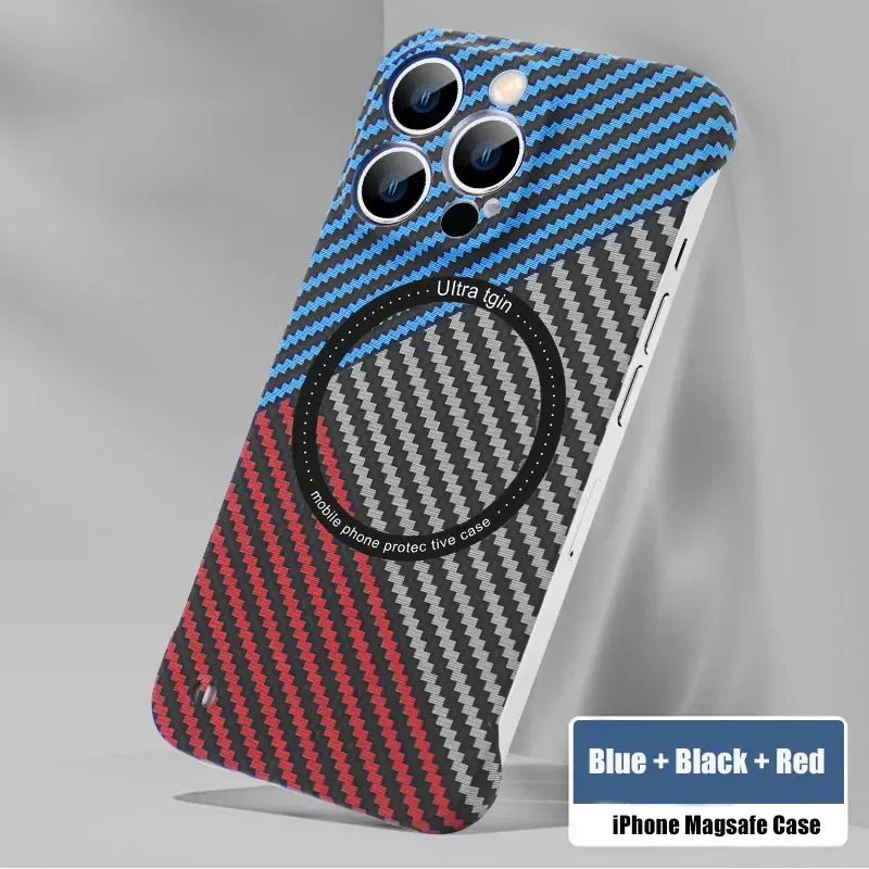 Color: Blue, Material: Denim - Luxury Carbon Fiber for iPhone 11 14 Plus 12 13 Pro Max Magsafe Case Magnetic Wireless Hard Thin Slim Cover for iPhone 13 14 Max