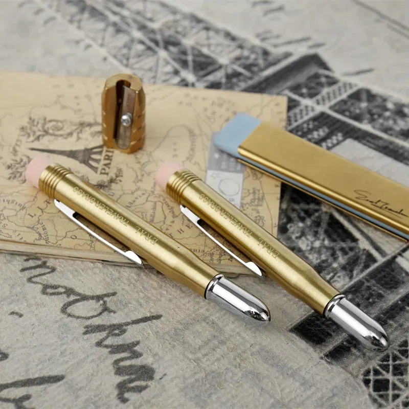 Color: Red - Fromthenon Traveler's Brass Pencil Metal Stationery Retro Travel Stationery Series Pictures Props Pencils for School