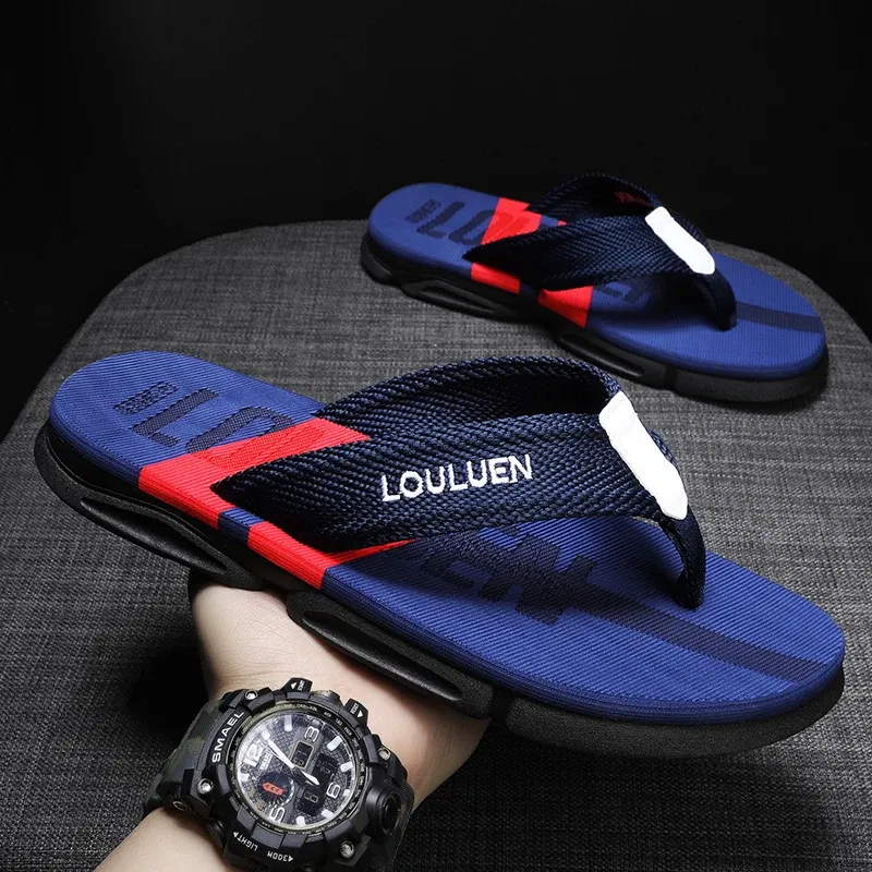 Color: Blue, Shoe Size: 42 - High Quality Men Flip Flops Summer Beach Slippers Men Fashion Casual Breathable Antiskid Beach Flip Flops Men Summer Outdoor