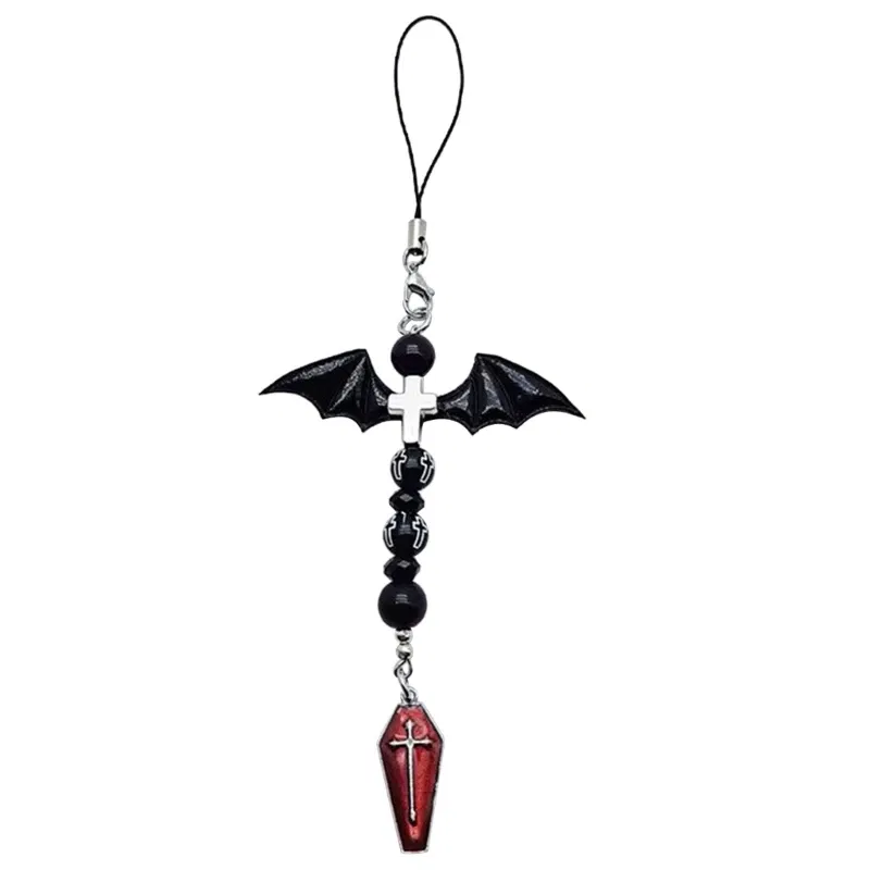 Color: Dark Grey - Goth Y2K Phone Charm Pendant Kawaii-Key Chain For Bag Cute Accessory Women Guitar Strap Lanyard Beaded Keychain Pendant